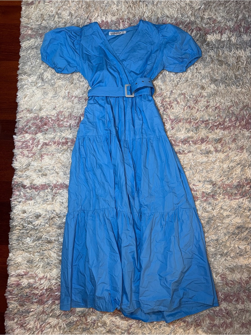 Lusana belted blue dress S